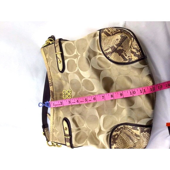 Coach Colette Signature Beige Sateen Python Leather Hobo Bag Size 13X13 - Picture 9 of 12